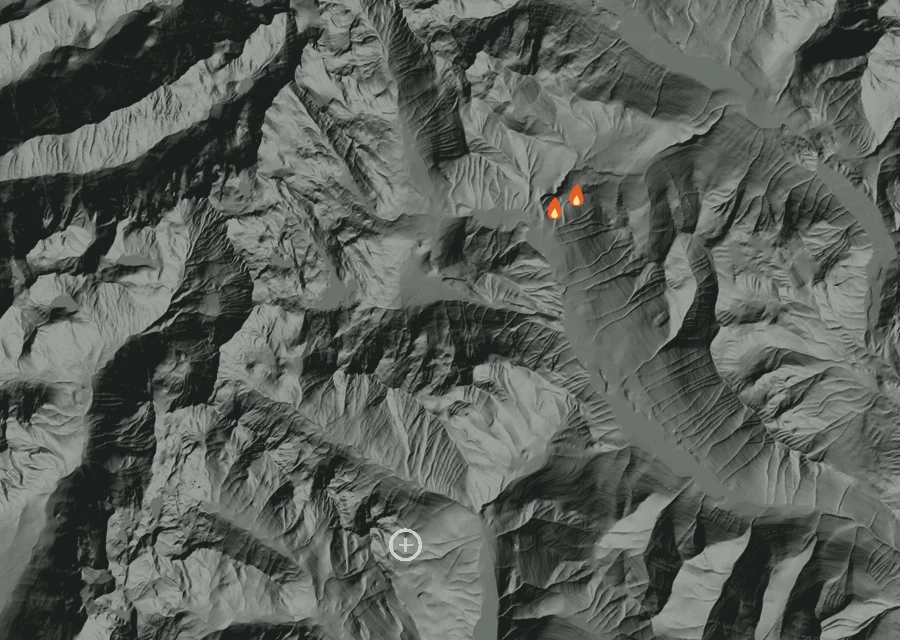 Map for Fri 9 Oct: flames mark every place that gave off heat that day.