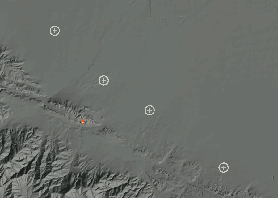 Map for Mon 24 Aug: flames mark every place that gave off heat that day.