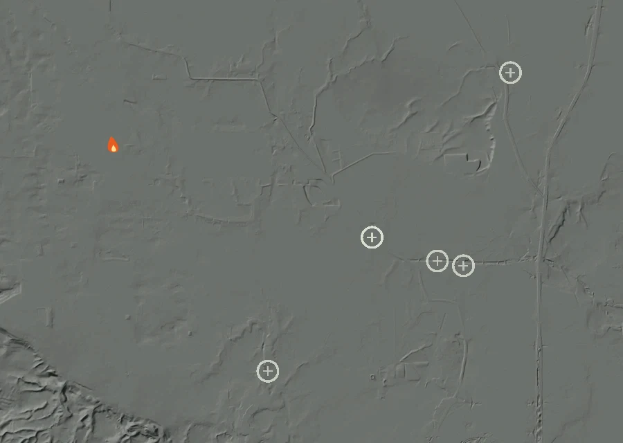 Map for Sun 23 Aug: flames mark every place that gave off heat that day.