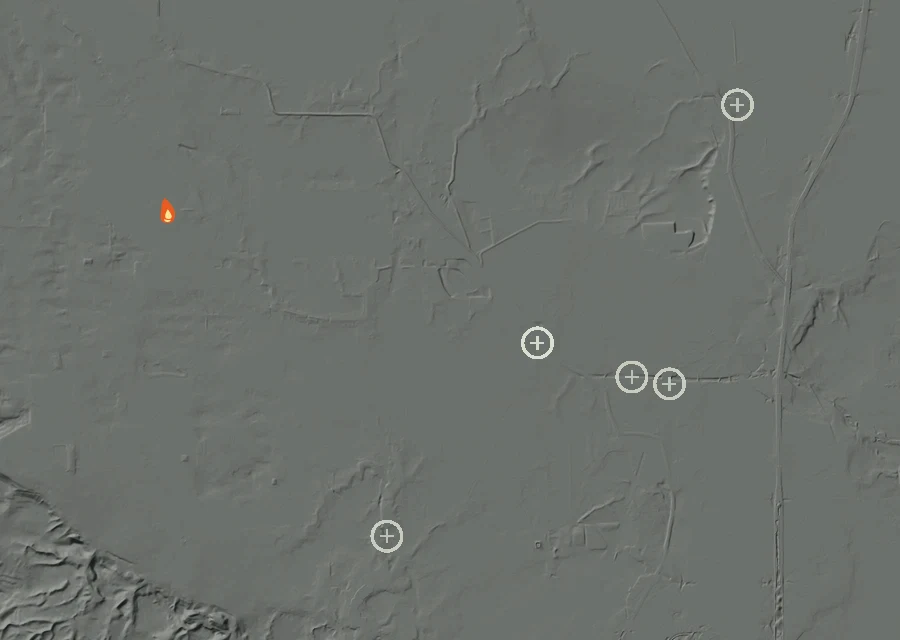 Map for Mon 24 Aug: flames mark every place that gave off heat that day.