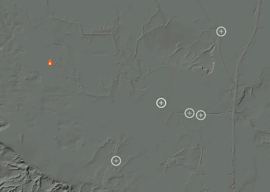 Map for Wed 26 Aug: flames mark every place that gave off heat that day.