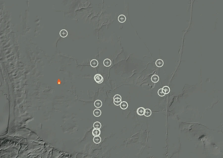Map for Tue 1 Sep: flames mark every place that gave off heat that day.