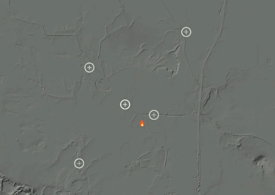 Map for Mon 24 Aug: flames mark every place that gave off heat that day.