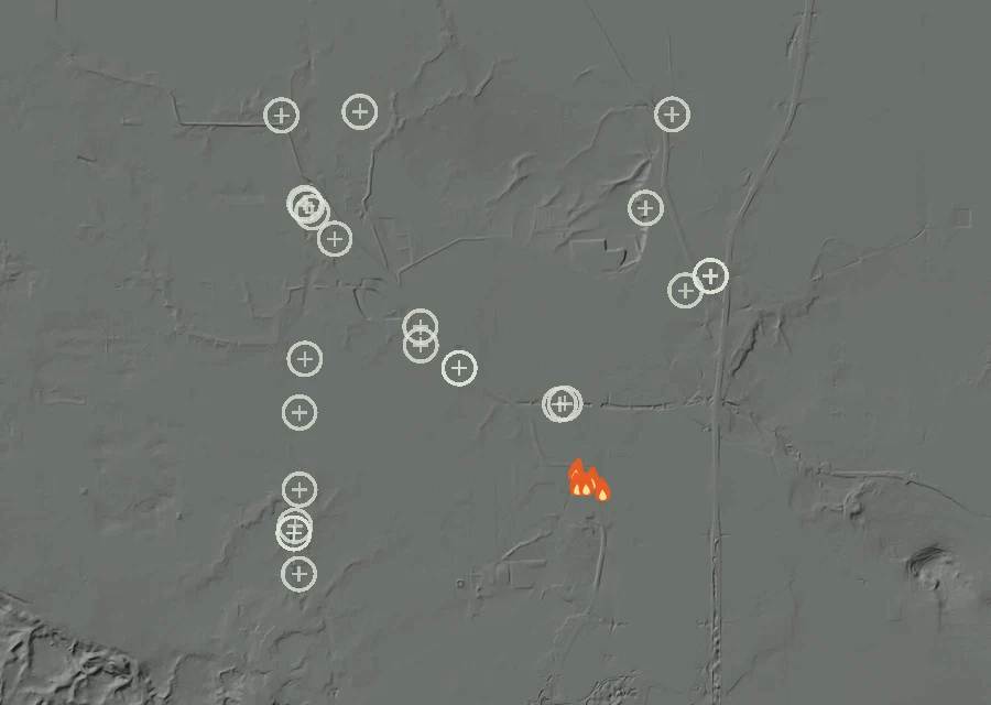 Map for Tue 1 Sep: flames mark every place that gave off heat that day.