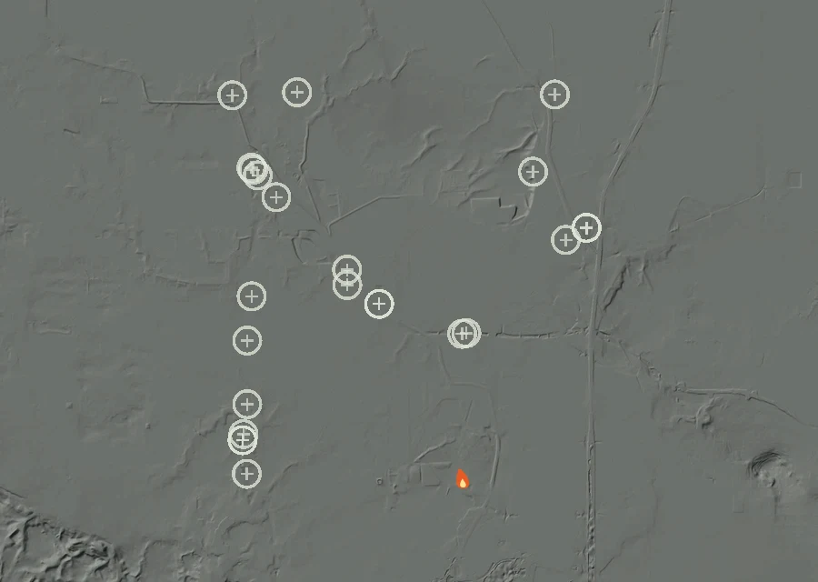 Map for Fri 4 Sep: flames mark every place that gave off heat that day.