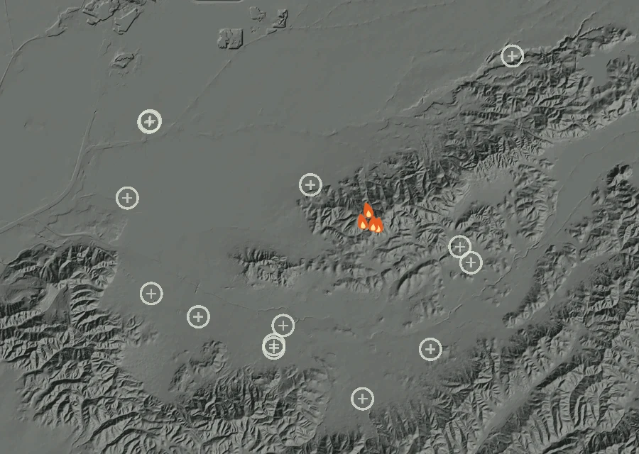 Map for Wed 7 Oct: flames mark every place that gave off heat that day.