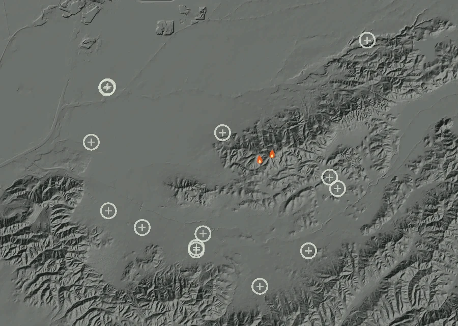 Map for Thu 8 Oct: flames mark every place that gave off heat that day.