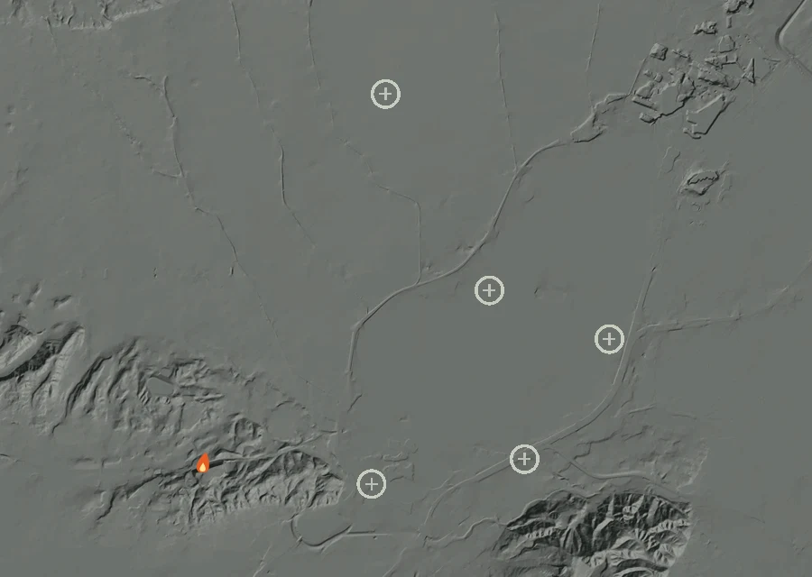 Map for Tue 25 Aug: flames mark every place that gave off heat that day.