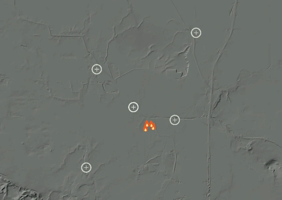 Map for Wed 26 Aug: flames mark every place that gave off heat that day.