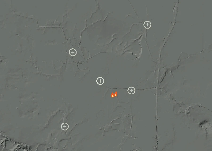 Map for Fri 28 Aug: flames mark every place that gave off heat that day.