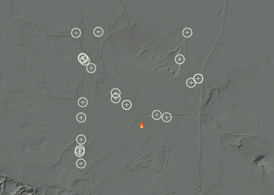 Map for Thu 3 Sep: flames mark every place that gave off heat that day.