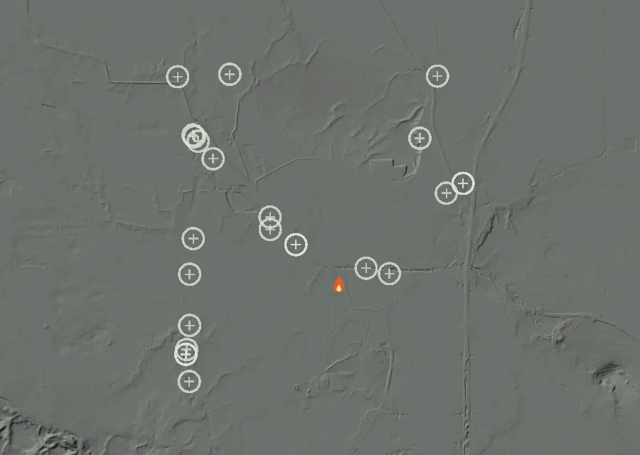 Map for Fri 11 Sep: flames mark every place that gave off heat that day.