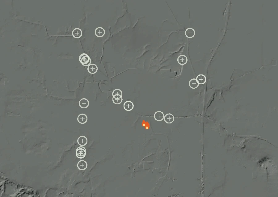 Map for Tue 29 Sep: flames mark every place that gave off heat that day.