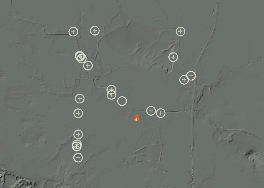 Map for Fri 9 Oct: flames mark every place that gave off heat that day.