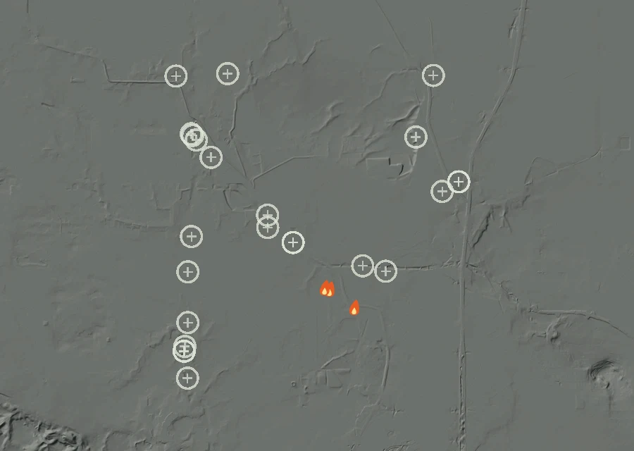Map for Thu 15 Oct: flames mark every place that gave off heat that day.