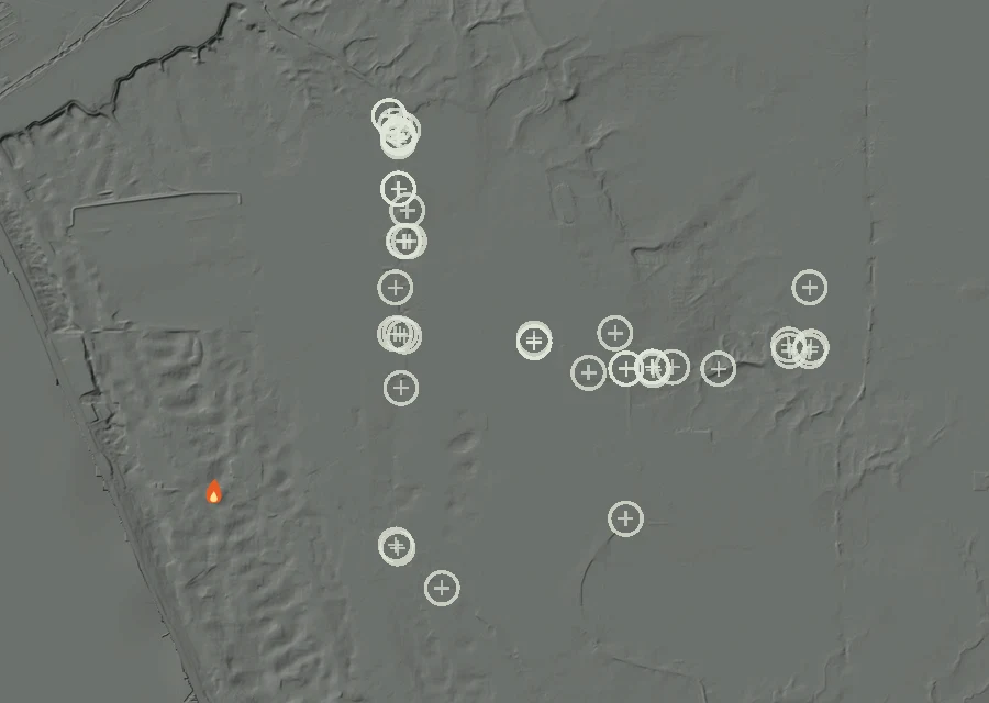 Map for Fri 11 Sep: flames mark every place that gave off heat that day.