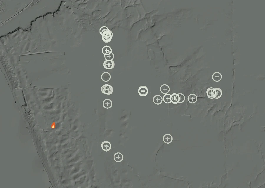 Map for Wed 30 Sep: flames mark every place that gave off heat that day.