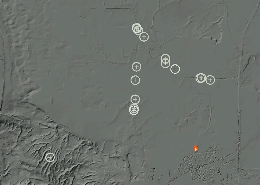 Map for Thu 3 Sep: flames mark every place that gave off heat that day.