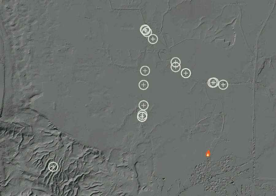 Map for Fri 11 Sep: flames mark every place that gave off heat that day.