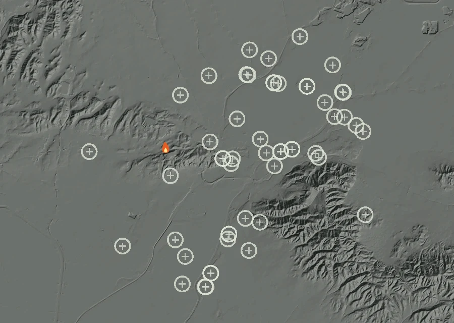 Map for Sat 29 Aug: flames mark every place that gave off heat that day.
