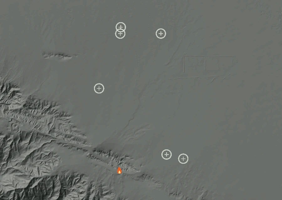Map for Thu 27 Aug: flames mark every place that gave off heat that day.