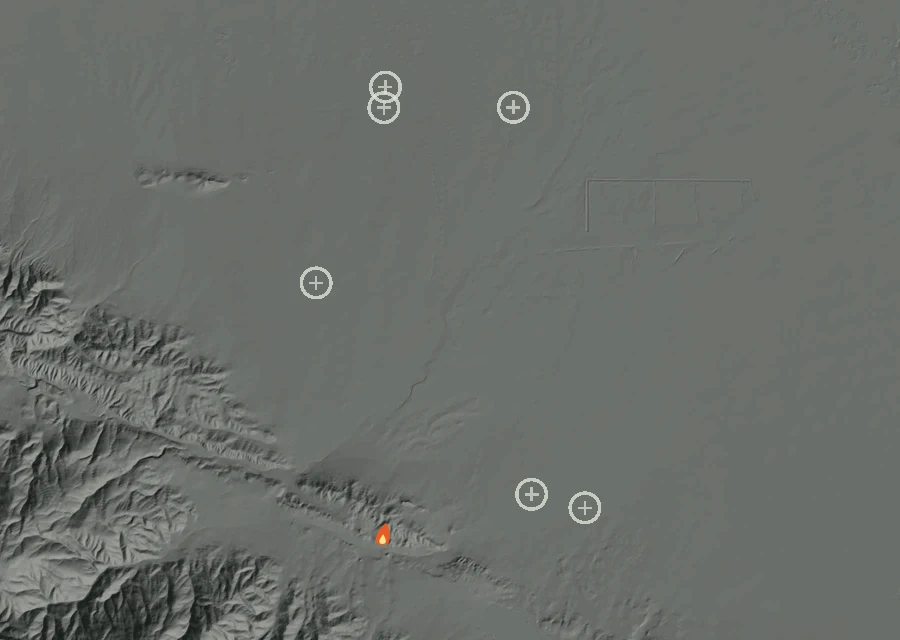 Map for Sat 29 Aug: flames mark every place that gave off heat that day.