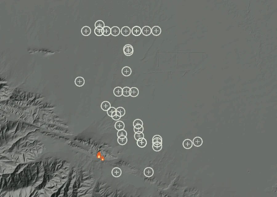 Map for Tue 1 Sep: flames mark every place that gave off heat that day.