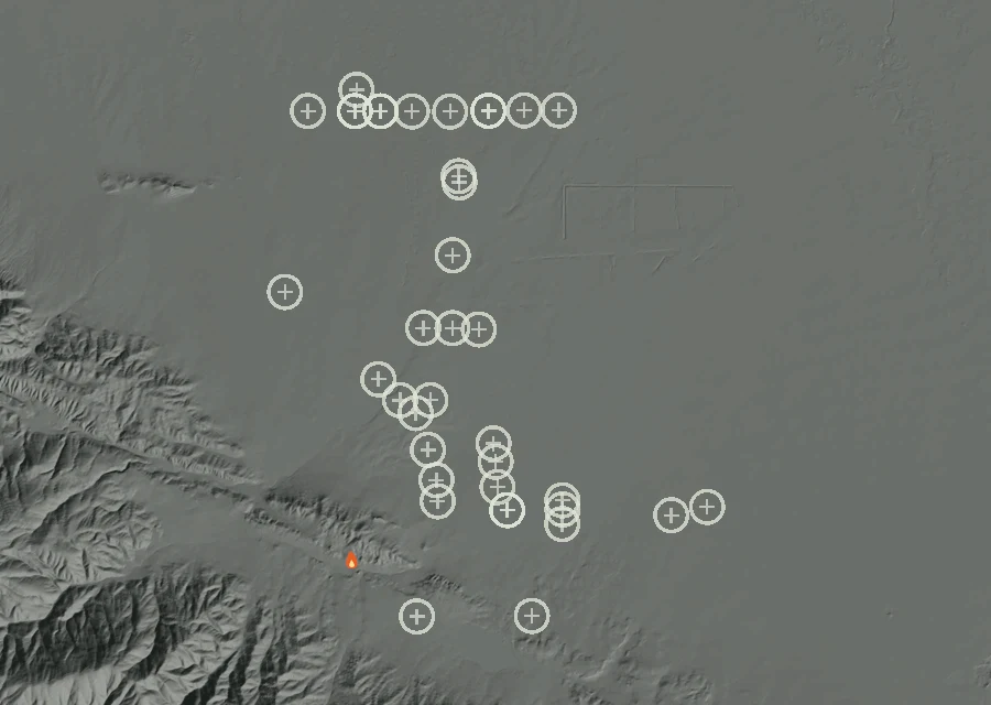 Map for Fri 4 Sep: flames mark every place that gave off heat that day.