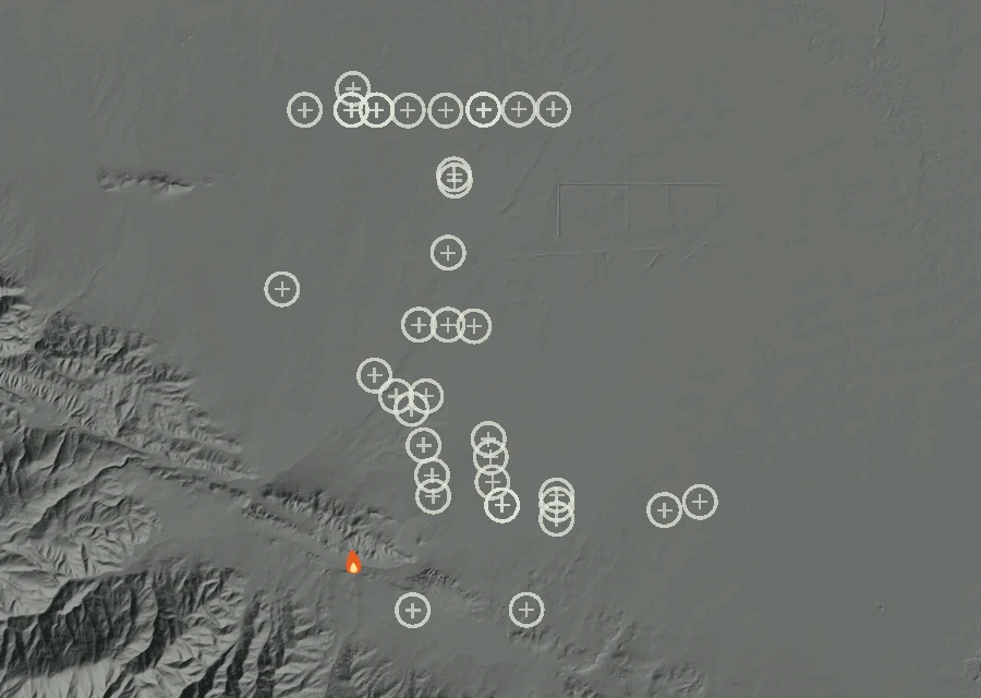 Map for Wed 16 Sep: flames mark every place that gave off heat that day.