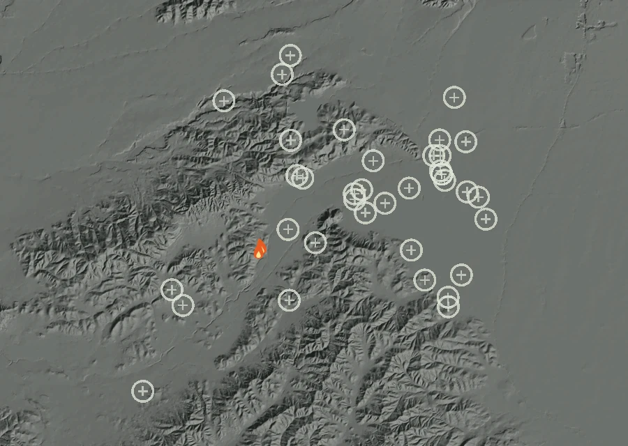 Map for Thu 3 Sep: flames mark every place that gave off heat that day.
