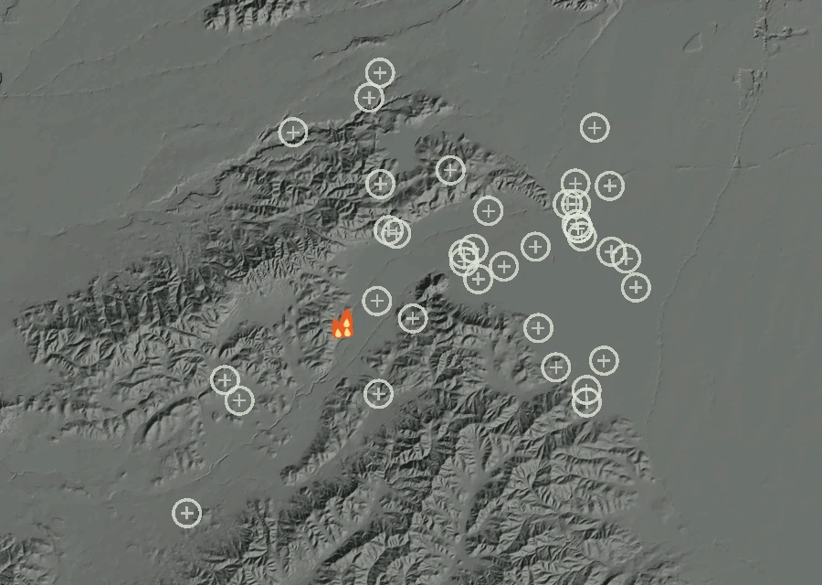 Map for Sat 12 Sep: flames mark every place that gave off heat that day.