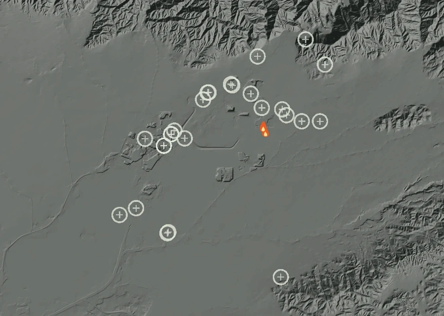 Map for Sat 12 Sep: flames mark every place that gave off heat that day.
