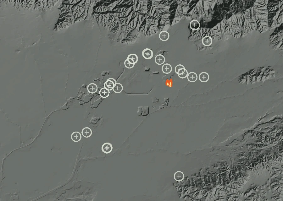 Map for Fri 18 Sep: flames mark every place that gave off heat that day.
