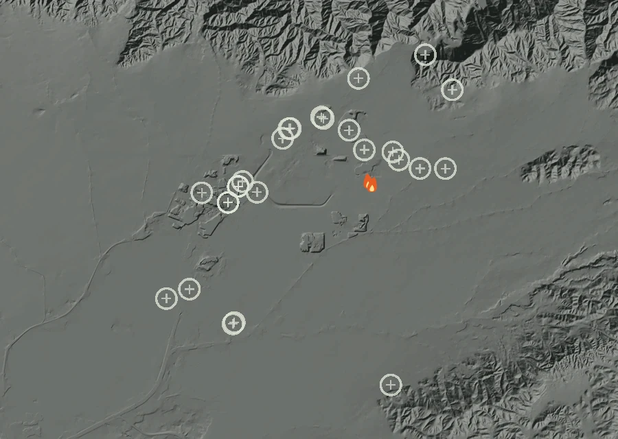 Map for Sat 26 Sep: flames mark every place that gave off heat that day.