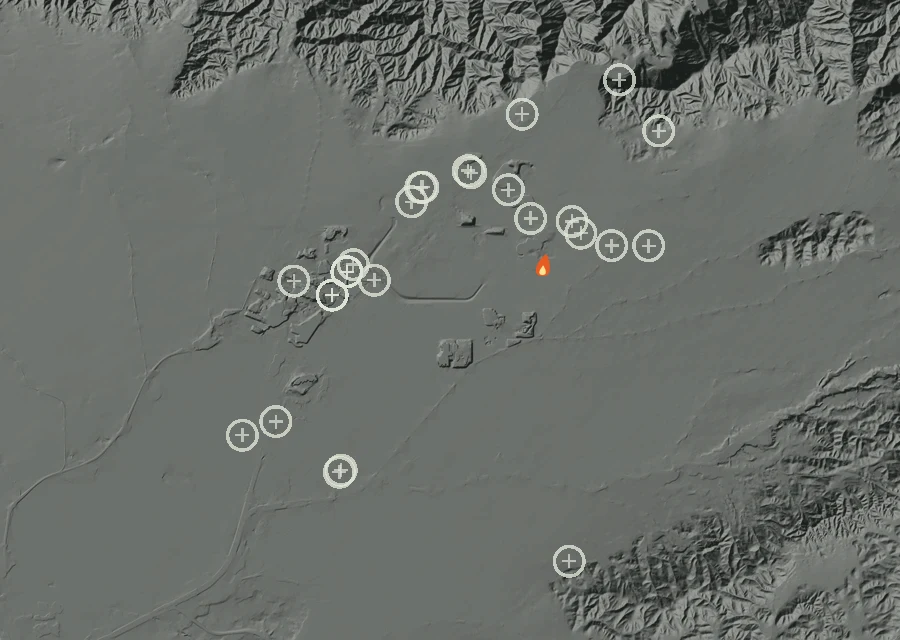 Map for Sat 3 Oct: flames mark every place that gave off heat that day.
