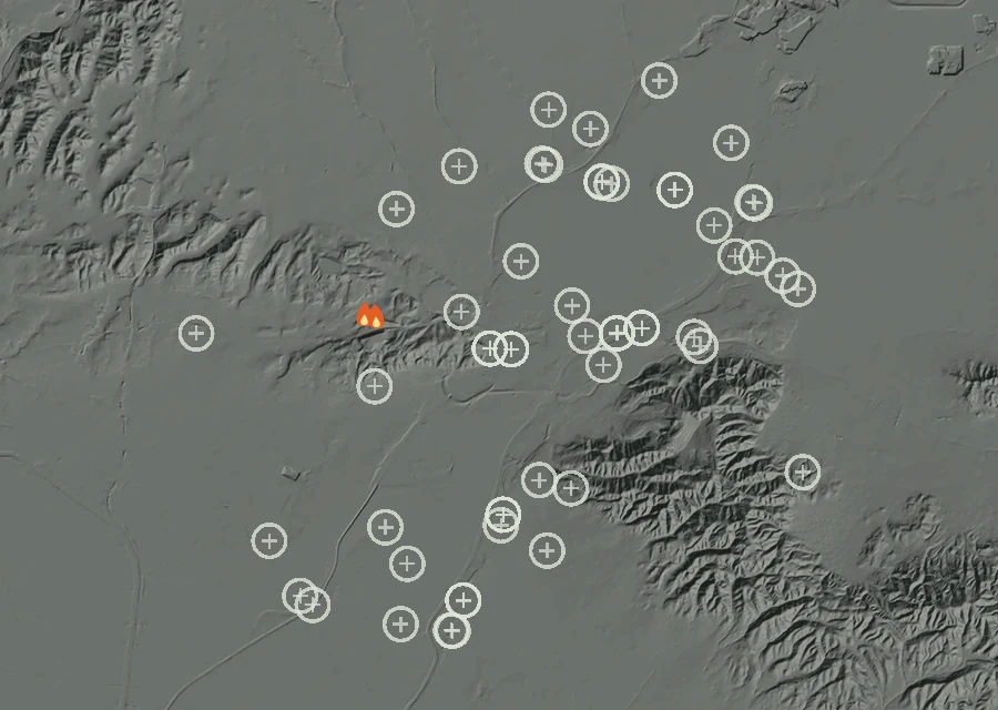 Map for Tue 1 Sep: flames mark every place that gave off heat that day.