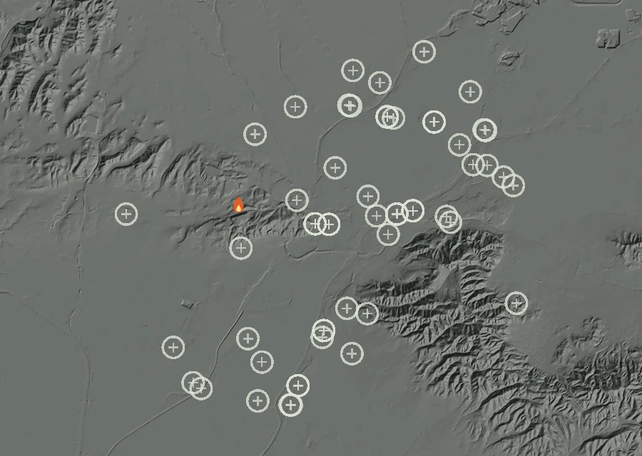 Map for Thu 3 Sep: flames mark every place that gave off heat that day.