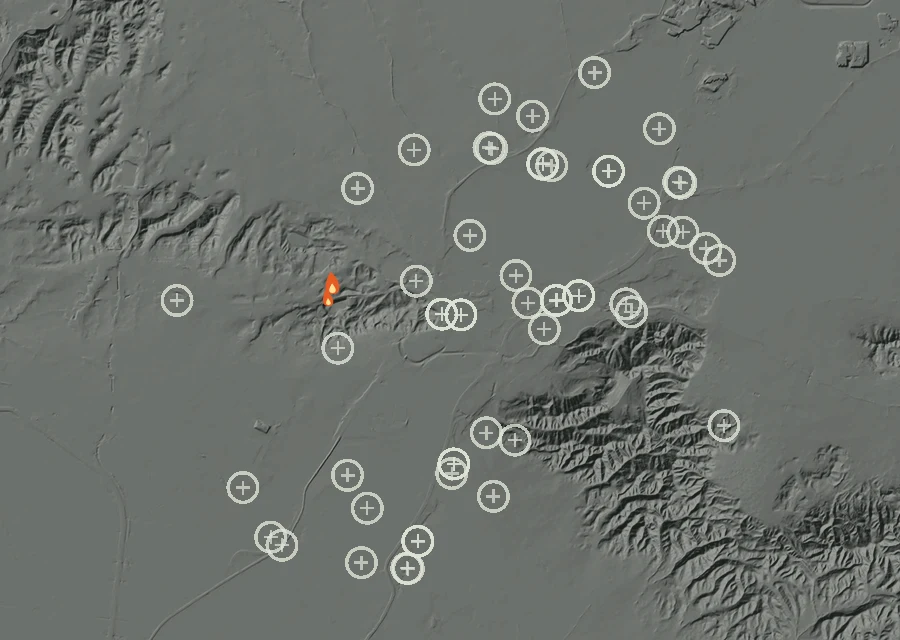 Map for Fri 4 Sep: flames mark every place that gave off heat that day.
