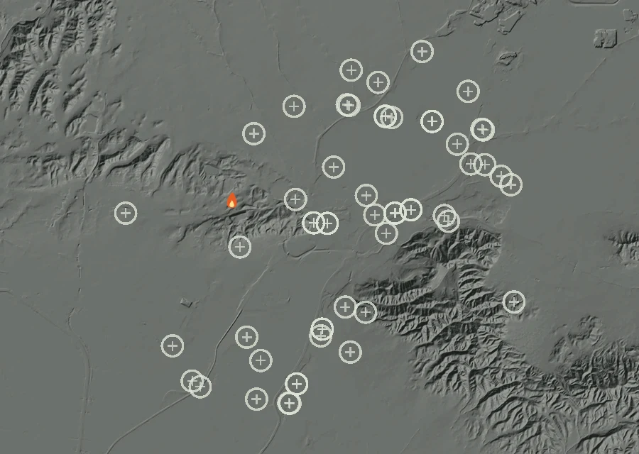 Map for Thu 10 Sep: flames mark every place that gave off heat that day.