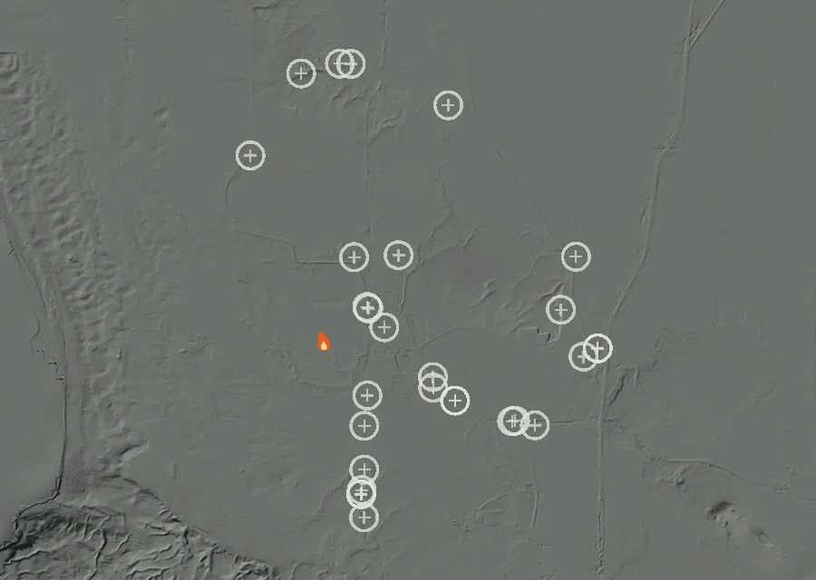 Map for Sat 12 Sep: flames mark every place that gave off heat that day.