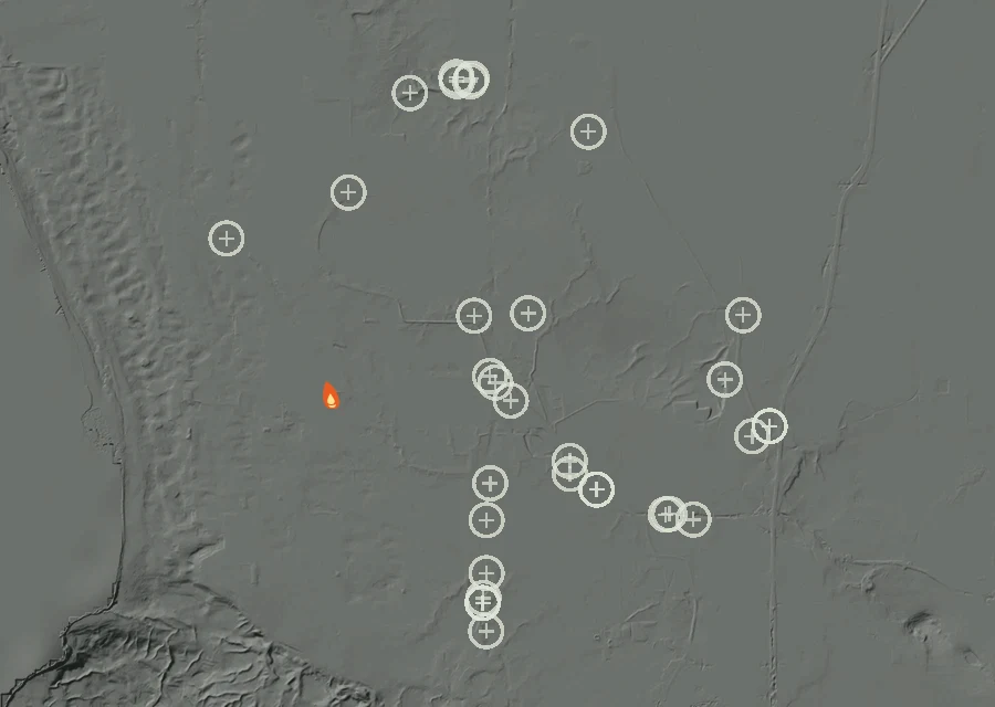 Map for Fri 4 Sep: flames mark every place that gave off heat that day.