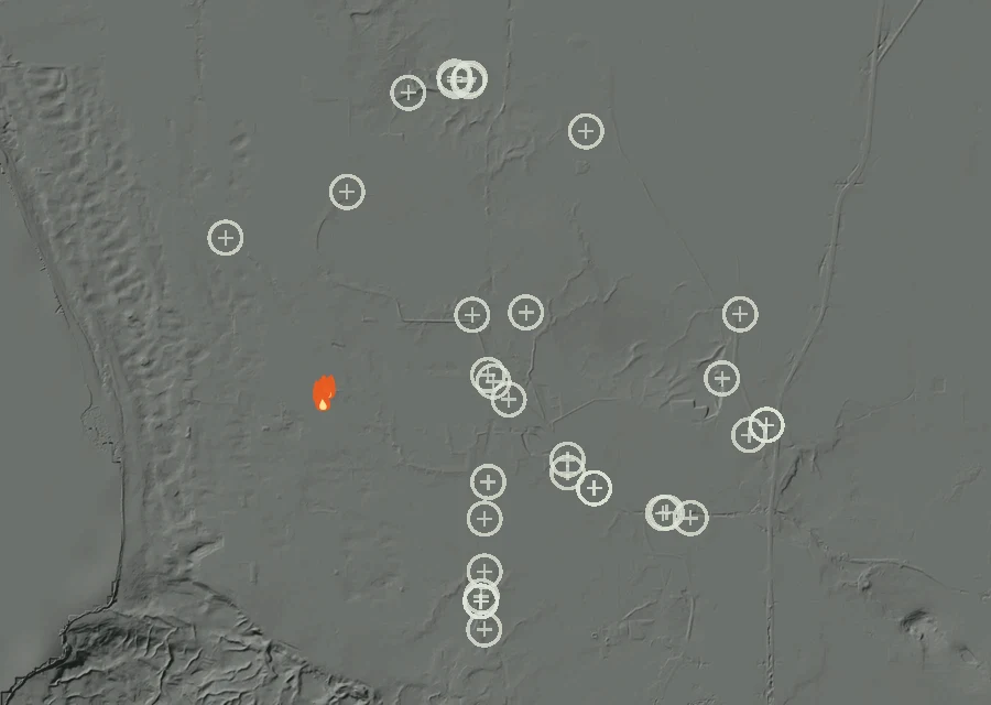 Map for Tue 8 Sep: flames mark every place that gave off heat that day.