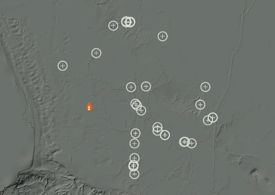 Map for Thu 10 Sep: flames mark every place that gave off heat that day.