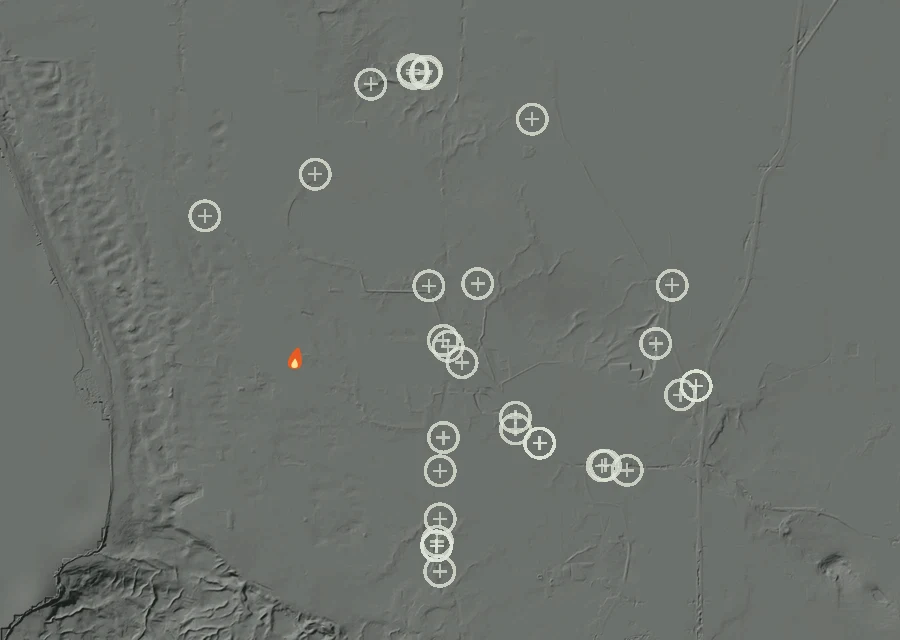 Map for Tue 15 Sep: flames mark every place that gave off heat that day.