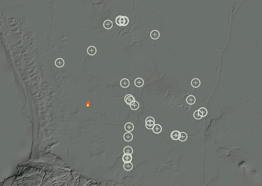 Map for Fri 18 Sep: flames mark every place that gave off heat that day.