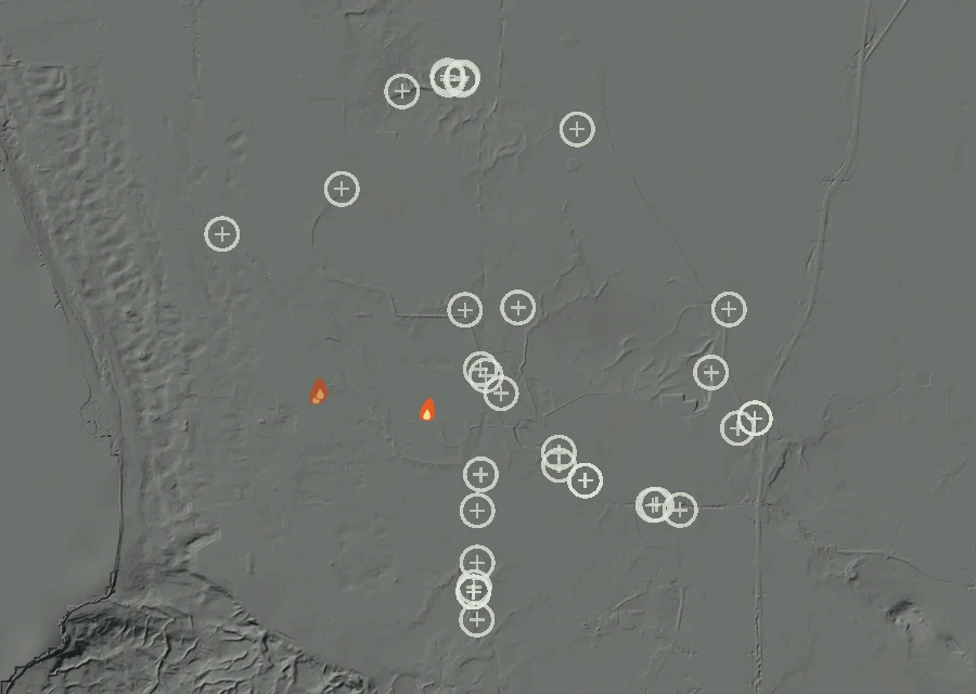 Map for Thu 24 Sep: flames mark every place that gave off heat that day.