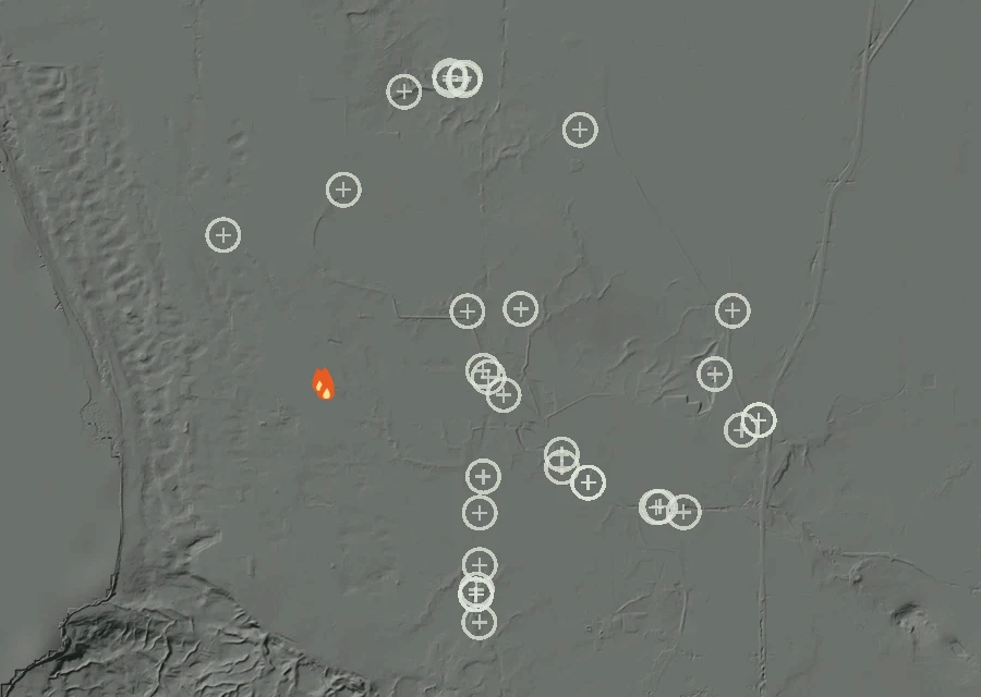 Map for Fri 25 Sep: flames mark every place that gave off heat that day.
