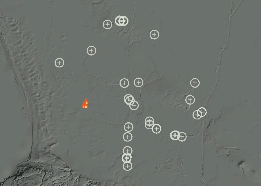 Map for Tue 29 Sep: flames mark every place that gave off heat that day.