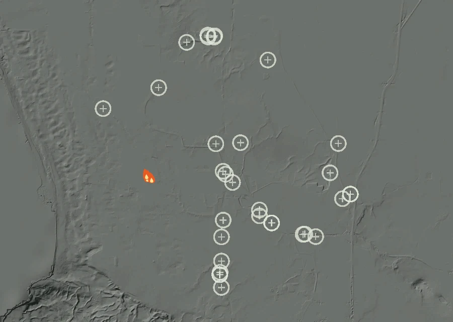 Map for Wed 30 Sep: flames mark every place that gave off heat that day.