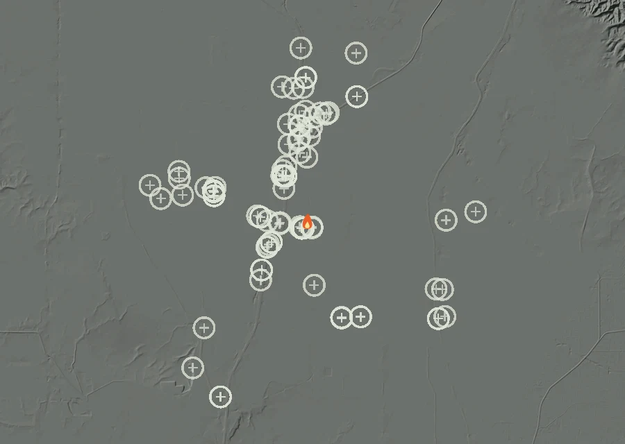 Animated map of the Lac-313831 Fire across the whole record, with a time bar along the bottom showing energy released and the local date.